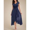 Femmes Robe maxi Robe en Dentelle Robe de Cocktail Robe d'invité de mariage Robe en Chiffon Élégant Formel robe demoiselle d honneur Cocktail Coupe régulière Manche Courte Col en V Noir Rose Claire