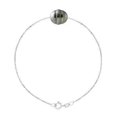 Armband Love Links Link Venezianisch aus Silber 925, verziert mit einer echten Tahiti-Zuchtperle, eingekreist 10-11 mm