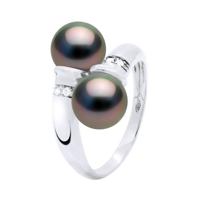 Ring You & Me, Diamanten 0,06 ct, 2 echte Tahiti-Zuchtperlen rund 8–9 mm – Weißgold Image