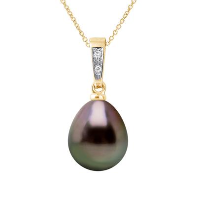 Anhänger Schmuck Diamanten 0,01 Cts – Echte Tahiti-Zuchtperle Birne 9-10 mm Image