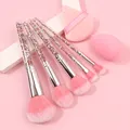 Ensemble de pinceaux de maquillage portables en diamant rose, 5 pièces, pour Blush, fard à paupières et autres outils, 1 poudre éponge, 1 bouffée d'œuf de beauté