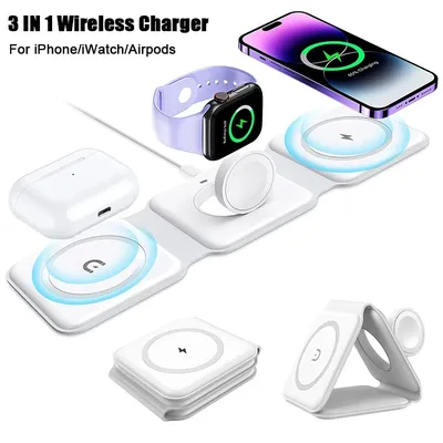 Magnetic Wireless Charger 3 in 1 for iPhone 15 14 13 12 11 Pro Max Apple Watch AirPods Fast Charging