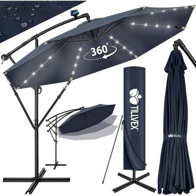 tillvex Alu Ampelschirm Navy-Blau LED Solar Ø 350 cm mit Kurbel Sonnenschirm mit An-/Ausschalter Image