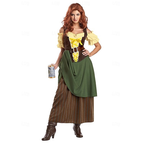 Oktoberfest Kleid Dirndl Dirndlbluse Bayerisch Dienstmädchen Deutsch München Wiesn Damen Stoff im traditionellen Stil Image
