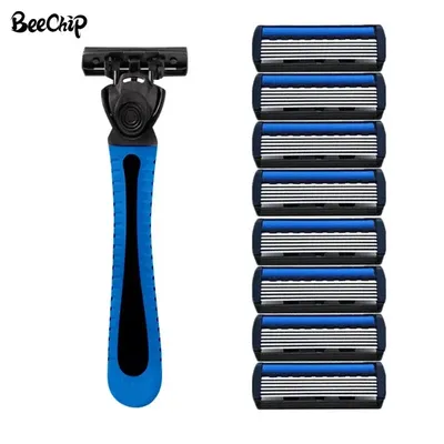 9PCS Shaver Six Layer Blade Tool Holders Nine Replacement Cutter Heads Stainless Steel Razor for Men