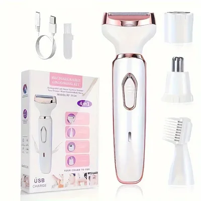 4 In 1 Electric Lady Shaver, Body Hair Removal Epilator, Painless Cordless Trimmer Razor, Gifts For