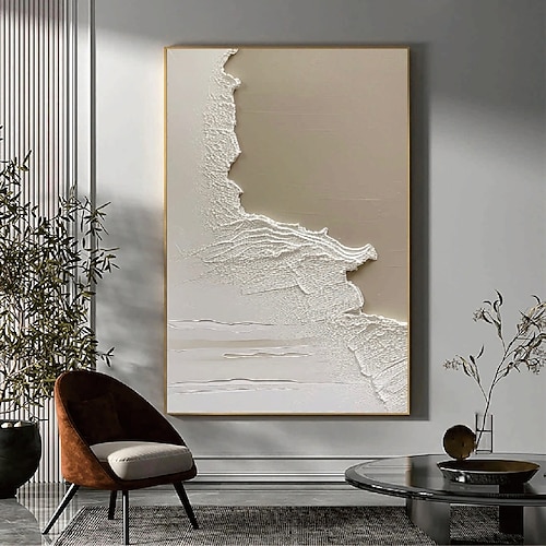 3D Strukturkunst Ölgemälde handgefertigt Mitte des Jahrhunderts abstrakt weiß neutral Dekor Malerei handgefertigt hellbraun Gips Malerei Wandkunst neu minimalistisch skandinavischen Mitte des Image