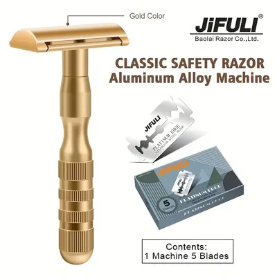 1 Machine +5 Blades, High Quality Classic Double Edge Safety Razor For Men Shaving&Women Hair Removal Manual Shaver