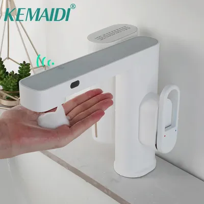 KEMAIDI Automatic Inflated Sensor Faucet Crane Single Handle Bathroom Sink Faucets with Soap