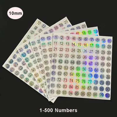 5 Sheet(1-500) Laser Number Sticker Label For Nail Polish Color Tips Display Marking Stickers