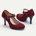 Per donna Tacchi Retrò Scarpe scamosciate Mary Jane Feste Ufficio Giornaliero Fibbia A stiletto Punta tonda Elegante Vintage Classico Finto camoscio PU Fibbia Rosso scuro Nero