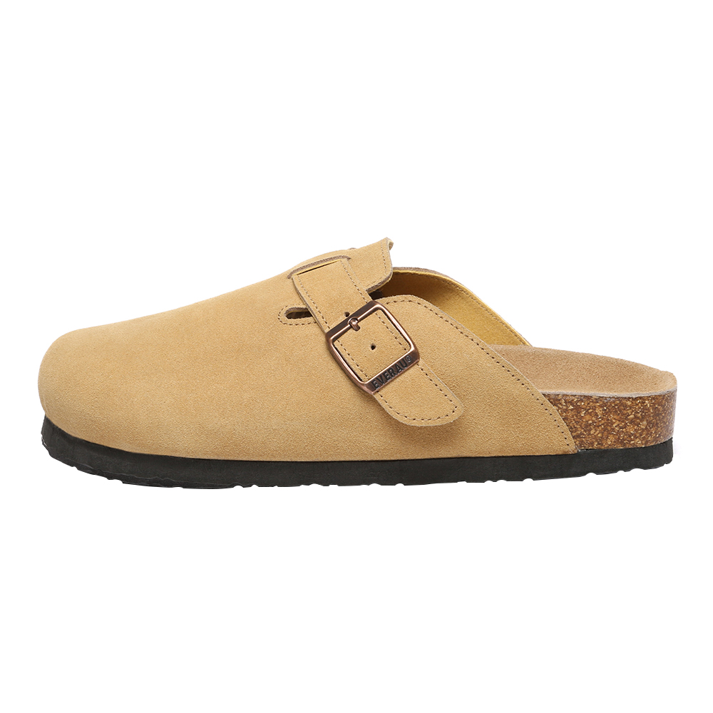 EVER AU Damen Pintail Leder Komfort Clog Sandalen - Camel Wildleder