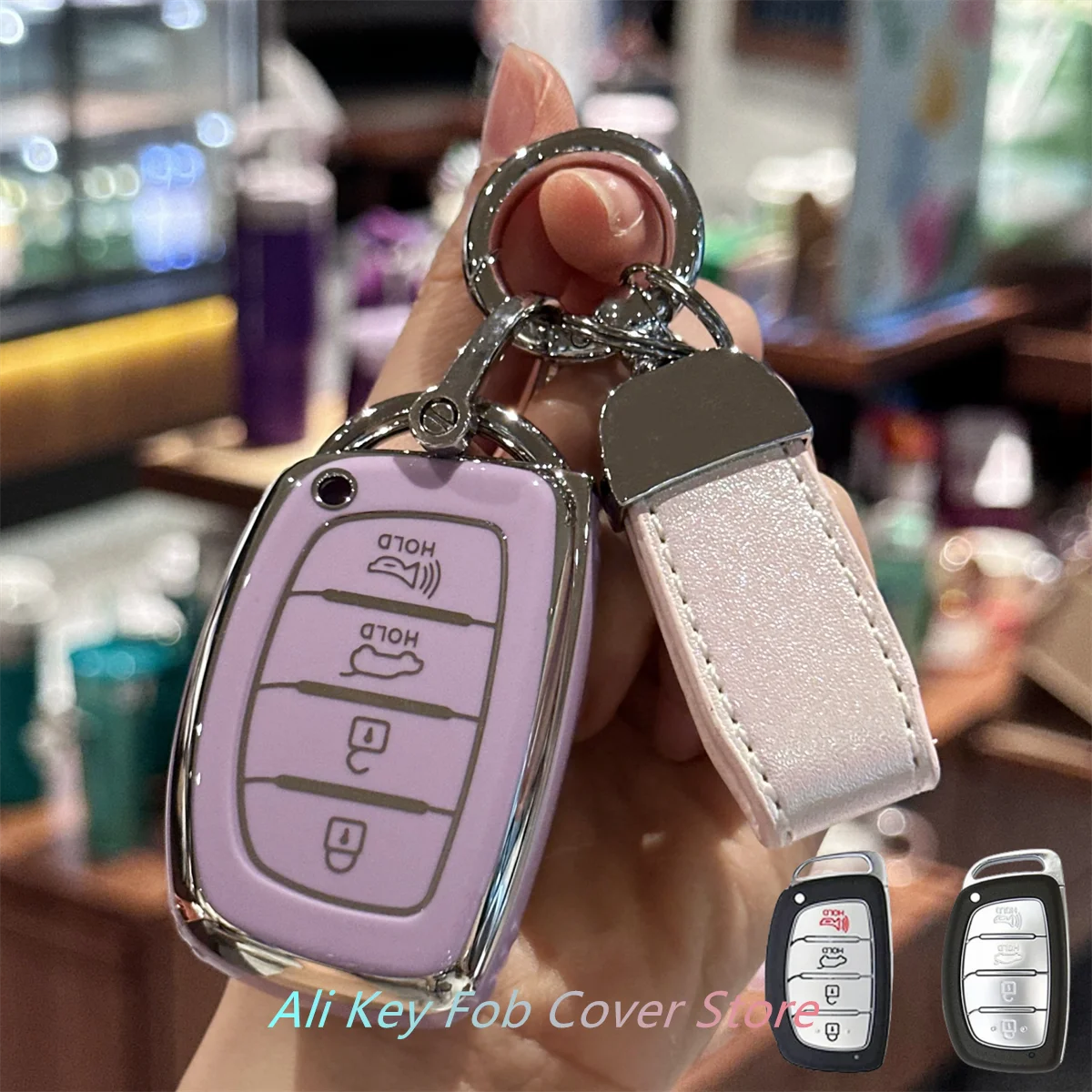 Schlüsselanhänger-Abdeckung, Schlüsselanhänger, Schlüsselband für Hyundai Elantra Ioniq Sonata Tucson Elantra GT Keyless Entry Smart Key Case Image
