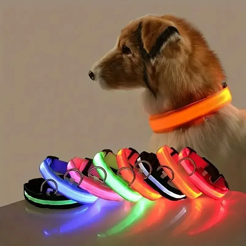 Nylon LED Nacht Sicherheit blinkende Glow In The Dark Hundeleine Hunde leuchtende fluoreszierende Haustier Hundehalsband Image