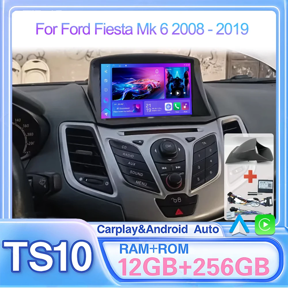 Pour Ford Fiesta Mk 6 2008 - 2019 TS10CPU Android 15 autoradio lecteur vidéo multimédia Navigation GPS lecteur vidéo stéréo No 2din