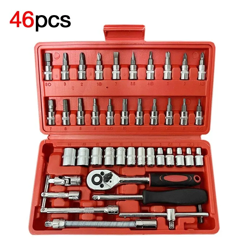Clé Ensemble 46 Pcs Outil Kit Pour Outil De Voiture Tournevis Et Peu À Cliquet Couple Rapide Clé Clé À Douille Clé Outils À Main