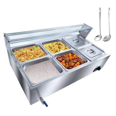 Commercial Food Warmer Electric Steam Table with Tempered Glass Cover