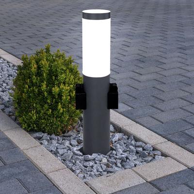 LED Sockelleuchte Gartenlampe Wegeleuchte Außenstehlampe mit Steckdosen anthrazit mit Erdspieß, 11 Image