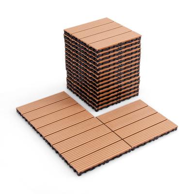Costway 12 x 12 Inch 18 Piece All Weather Interlocking Deck Tiles for Splicing Area-Brown