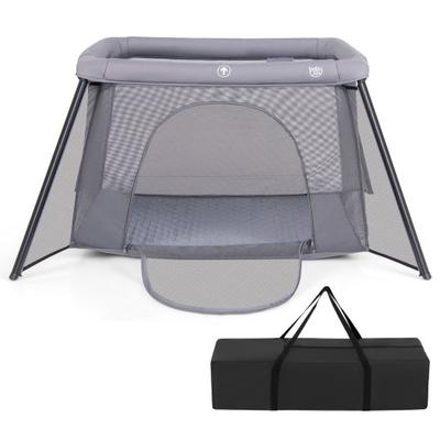 Costway 2-in-1 Portable Baby Playpen with Safety Enclosure and Padded Mattress-Dark Gray