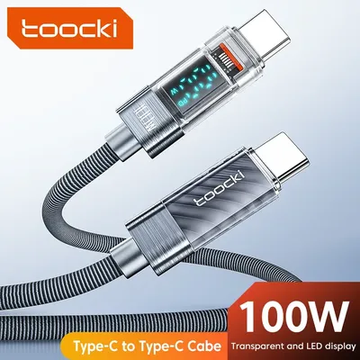 Toocki Type C to Type C Cable 100W PD Display Fast Charging Charger USB C to USB C Transparent Cable