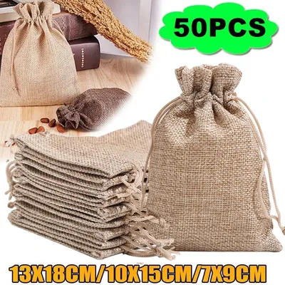 15-50 Cotton and Hemp Bundle Pocket Gift Bag for Children's Day Gift Packaging Bag DIY Candy Wedding
