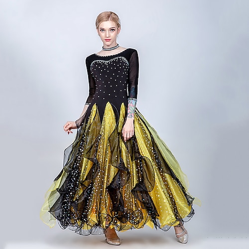 Für den Ballsaal Kleid Kombination Kristalle / Strass Pailetten Damen Ausbildung Leistung 3/4-Ärmel Tüll Eis-Seide Image