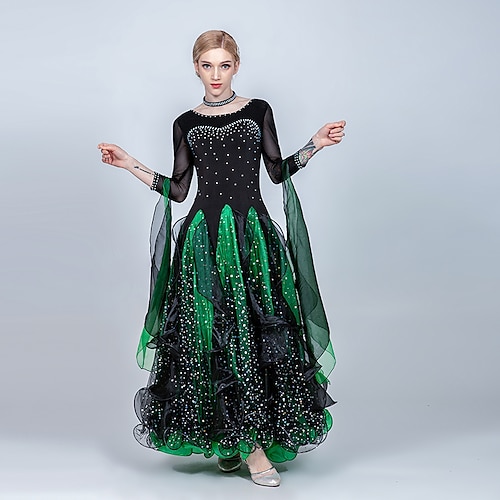 Für den Ballsaal Kleid Kombination Kristalle / Strass Pailetten Damen Ausbildung Leistung 3/4-Ärmel Tüll Eis-Seide Image