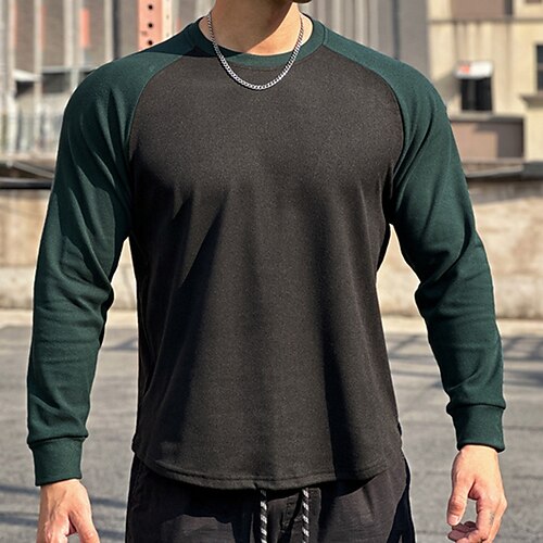 Herren Lauf-T-Shirt Patchwork Langarm T-Shirt Lässig Athleisure Sommer Farbblock Weich Atmungsaktiv Fitnesstraining Gehen Joggen Sportbekleidung Sportkleidung Schwarz Weiß Kaffee Image