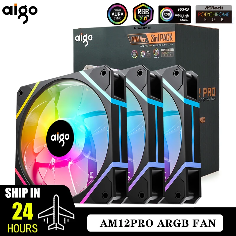 Aigo AM12PRO RGB VENTOLA Ventoinha 120mm Pc Case Del Computer Ventola PWM 12cm Bianco CPU Acqua di Raffreddamento Silenzioso ARGB Ventole di Raffreddamento Ventilador