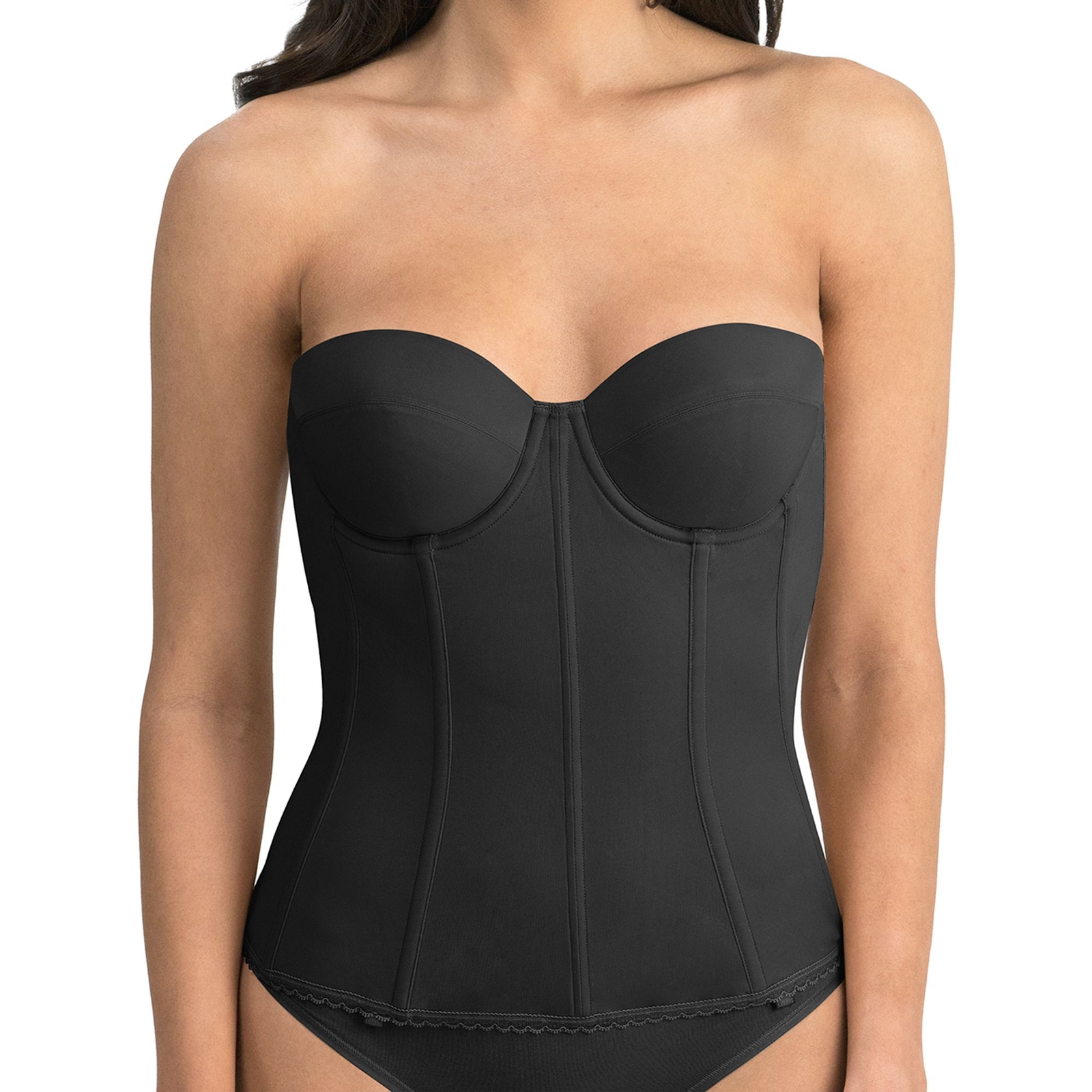Dominique Brianna Low Back Strapless Longline Bra (Size 38-G) Black, Nylon,Spandex