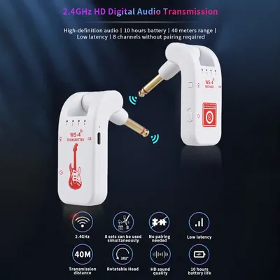 2.4G Wireless Guitar System Rechargeable Guitar Transmitter Receiver Plug Play Real-time