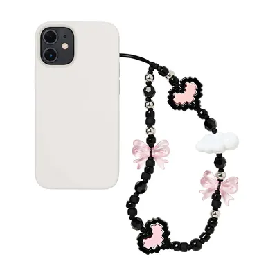 HERLOOK Pixel Heart Phone Straps Bowknot Phone Charm Y2K Accesories Korean Clouds Chain for Cellphone Cute Jewelry