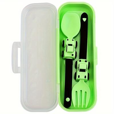 TEMU 1pc, Kids Utensil Set With Fork And Spoon, Engineering Vehicle Theme, Pp Material, Portable Anti-bacterial Design, , Dishwasher Safe, Comes With Storage Box, Ideal For Home And Travel Use