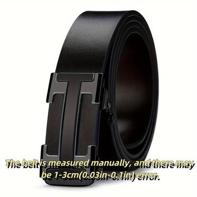 TEMU Men' Genuine Faux Leather Belt With Smooth Alloy - , Fashion-