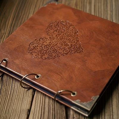 TEMU 1pc Rustic Wooden Album, With 50 Pages, Heart Cutout, Artistic Covers, Ring Bound, Multi-use Memory Book For Weddings, Birthdays, Holidays Image