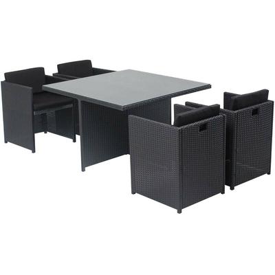 Tisch und 4 Stühle aus Harz, ineinanderschiebbar, schwarz/schwarz MIAMI - Schwarz