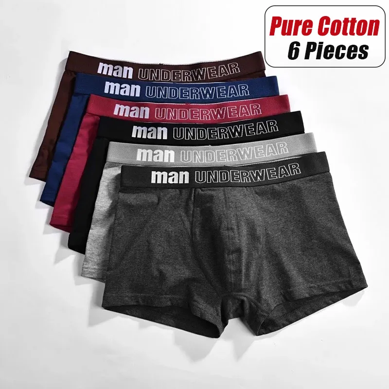 6 pièces/haute qualité sous-vêtements pour hommes Sexy Boxer Shorts affaires couleur unie doux coton peigné respirant sous-vêtements pour hommes M-3XL