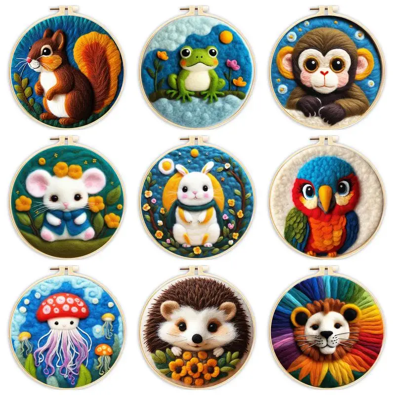CHENISTORY bricolage laine feutrage hérisson, écureuil, Lion Art Kit avec cadre anti-Stress et aiguille feutrage peinture ensemble décor à la maison
