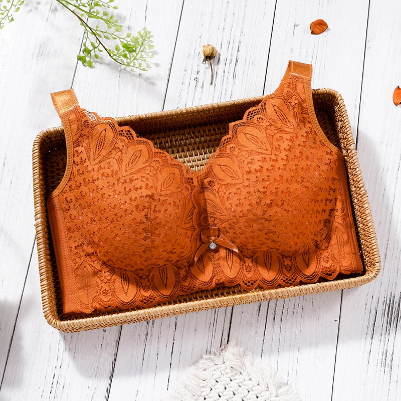 Nessayoo femmes soutien-gorge sans os dentelle rose sous-vêtements soutien-gorge Push Up grande taille Lingerie grande lettre haut sous-vêtements sans fil soutiens-gorge Sexy