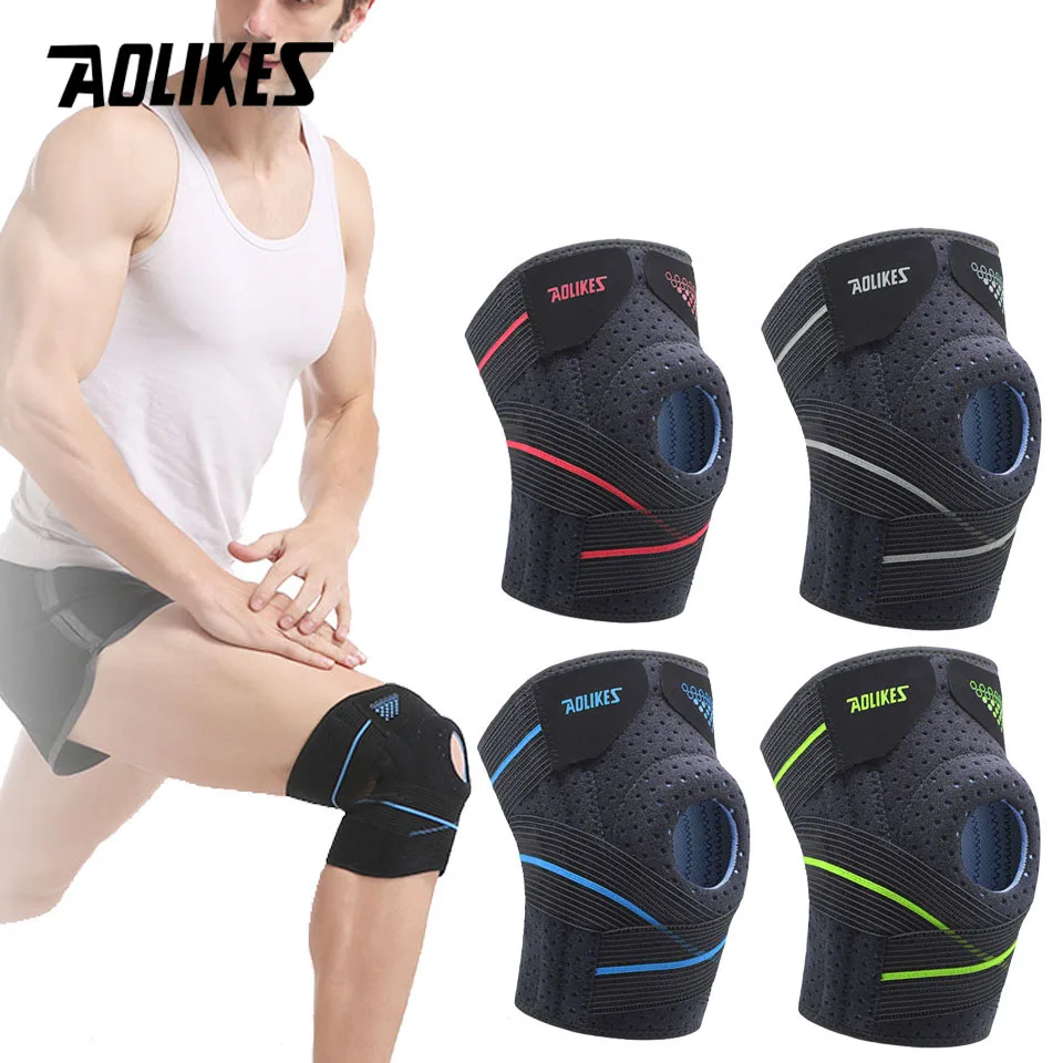 AOLIKES-Genouillère élastique de soutien du genou, manchon protecteur de compression, genouillère élastique, attelle à ressorts, sports de gym, basket-ball, volley-ball, cyclisme, 1PC