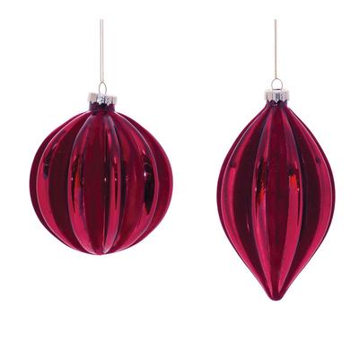 Burgandy Ribbed Glass Ornament (Set of 6) – Melrose International 90536DS