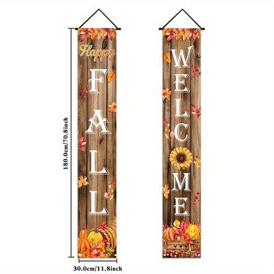 TEMU Fall Welcome Banner: 30cm/11.8inch, Polyester, Rustic & Pumpkin Design, Seasonal Farmhouse Harvest Thanksgiving Decor, , No Electricity Required