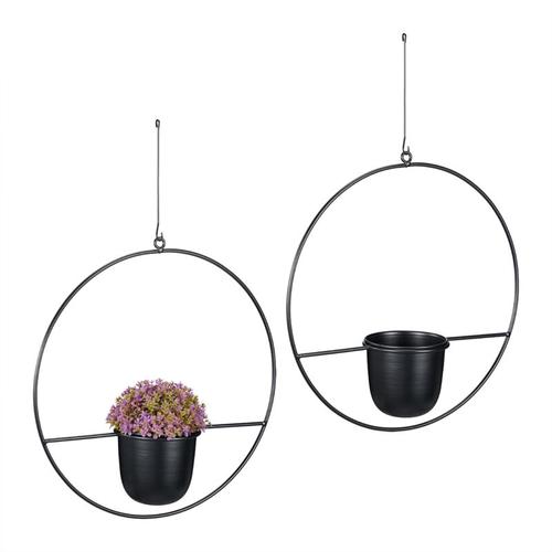 Blumenampel, 2er Set, ø 34,5 cm, Metall, hängender Blumentopf, für innen & außen, Blumenhängetopf,