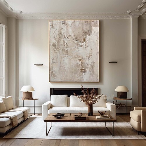 Wabi Sabi Gemälde handgemachte Wandkunst beige abstraktes Gemälde auf Leinwand ein Paar beige Textur Ölgemälde handgemachte Wandkunst neutrales abstraktes Gemälde Wandkunst Boho Wal Dekor Gemälde Image