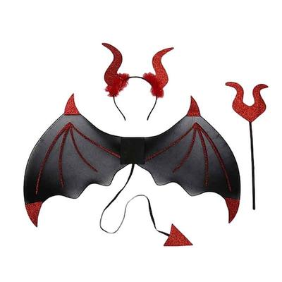 3 Halloween-Teufelsflügel, Dreizack-Kopfbedeckungsset, Rollenspielkostüm, Teufelsgeist, Seele, schwarze Federflügel und Dekorationen für Erwachsene, Halloween-Party, Kostüm, Make-up-Ball, Image