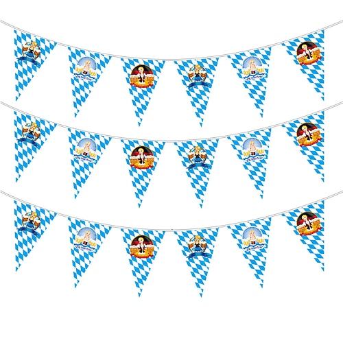 deutschland münchen blau-weiß kariertes tischtuch oktoberfest banner flagge ziehen bayern flagge hängende flagge dreieckige schnur flag Image