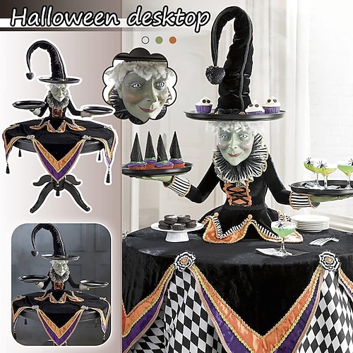Halloween-Hexe-Display-Ständer Tablett Halloween-Dekoration Harz Handwerk Desktop-Dekoration Ornament kreative Hexe-Dekoration Ornament Image
