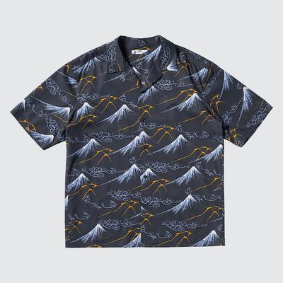 Uniqlo - Hokusai Blue Short Sleeved Shirt - Blue - 3XL