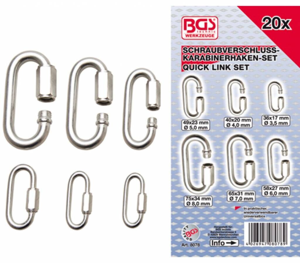 BGS technic 8078 Karabinerhaken mit Schraubverschluss Sortiment 20tlg Image